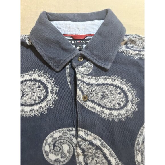 Vintage Tommy Hilfiger Mens Small Blue Paisley Button Short Sleeve Y2K. - Picture 2 of 10